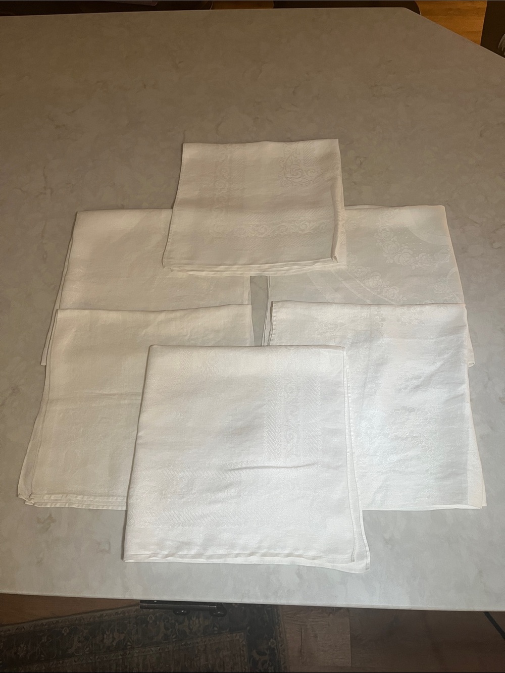 6 VINTAGE  IRISH  LINEN DAMASK  NAPKINS 21” x 21” thick substantial sustainable